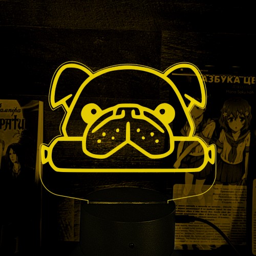 Акриловий 3D світильник-нічник Мопс із сосискою